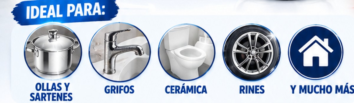 Ideal para ollas y sartenes, grifos, cerámica, rines y mucho más