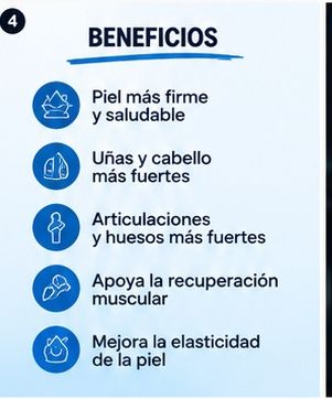 Beneficios: piel más firme, uñas y cabello más fuertes, articulaciones y huesos más fuertes